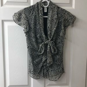 Diane Von Furstenburg Silk Black & White Print Blouse